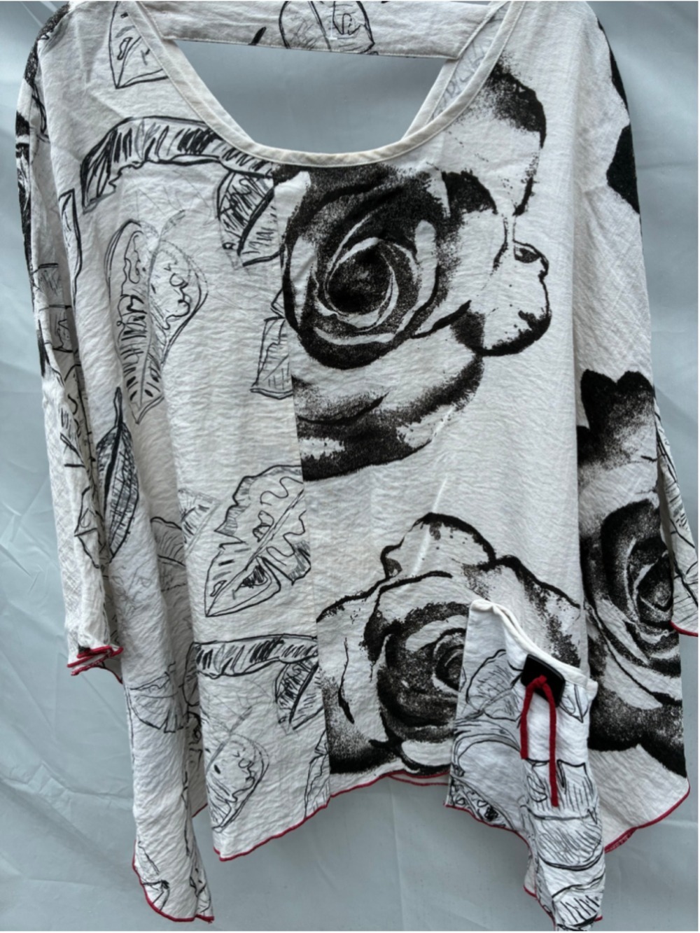 Women's ali miles Crinkle woven Tunic L/XL White Black Floral